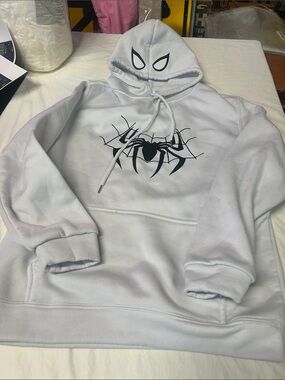 Spiderman White Hoodie with Black Spider Emblem